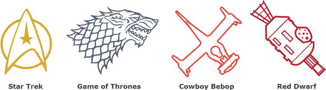 Icons For Star Trek, Game Of Thrones Cowboy Bebop And - Drawing Clipart (1075x308), Png Download
