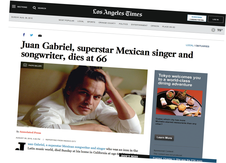 Nota De La Muerte De Juan Gabriel Sitio Web Los Angeles - Website Clipart (748x544), Png Download