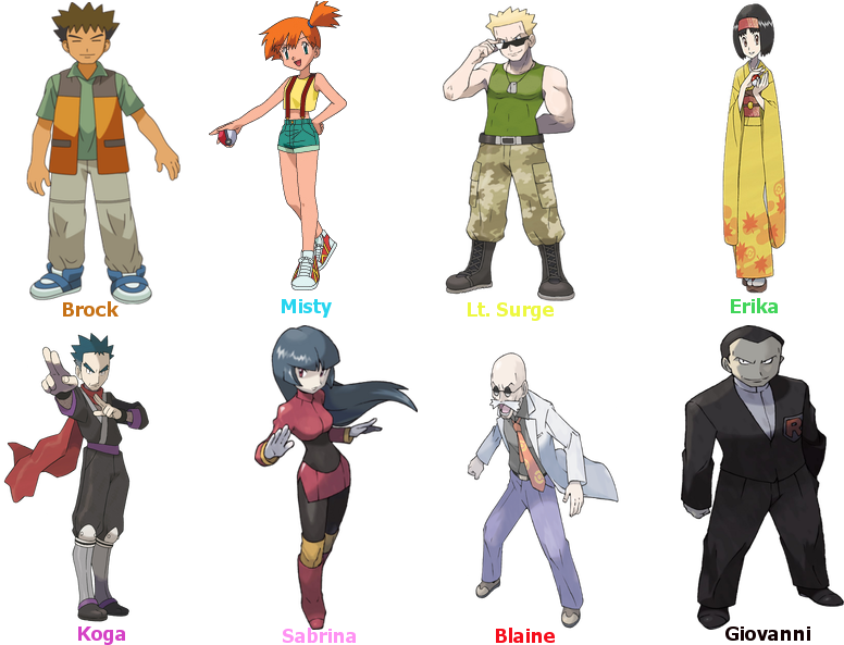 Pokemon Gym Leaders 1st Gen Clipart (776x593), Png Download