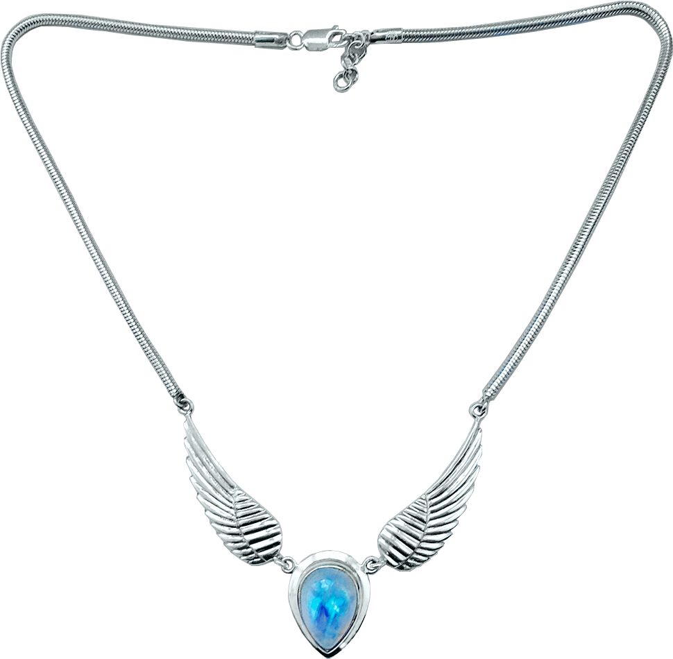 A Stunning Silver Angel Wing Necklace Set With Top - Necklace Clipart (1080x1080), Png Download