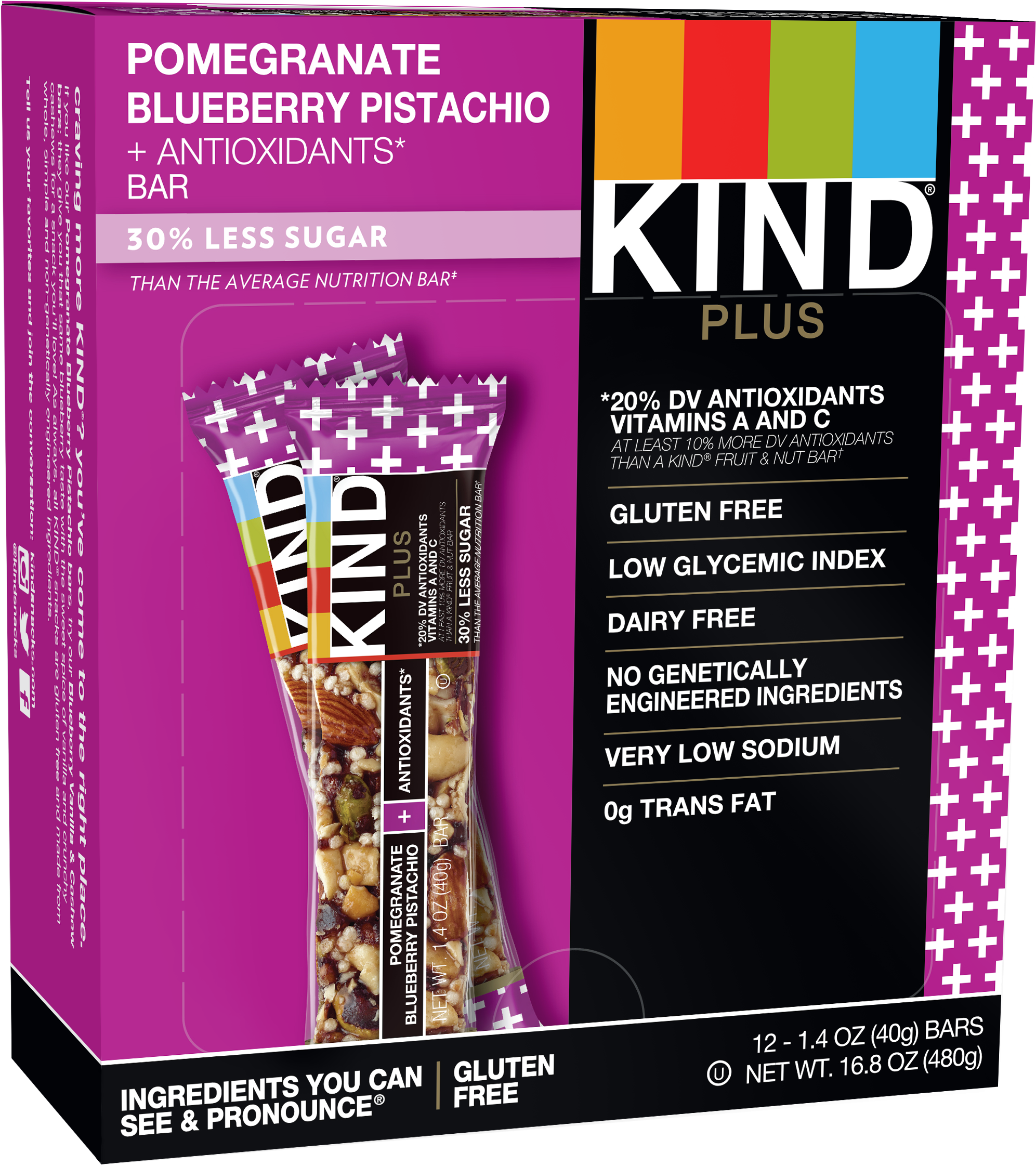 Kind Bars, Pomegranate Blueberry Pistashio Antioxidants, - Kind Bars Cranberry Almond Clipart (2418x2400), Png Download