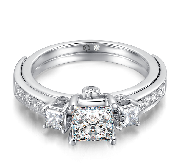 Princess-cut Three Stone Versatile Vintage Engagement - Engagement Ring Clipart (600x600), Png Download