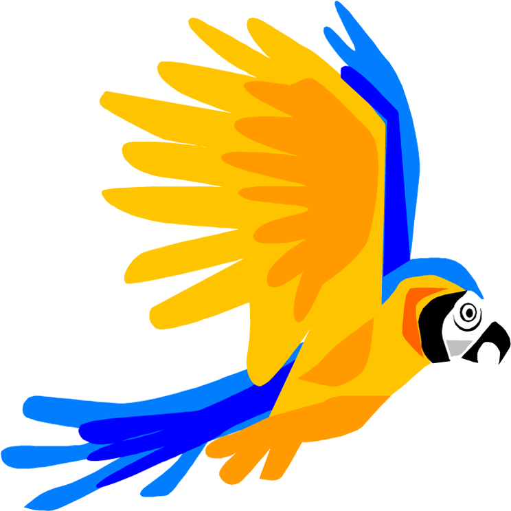 Blue And Yellow Macaw Clipart Flight - Tropical Birds Flying Cartoon - Png Download (744x743), Png Download