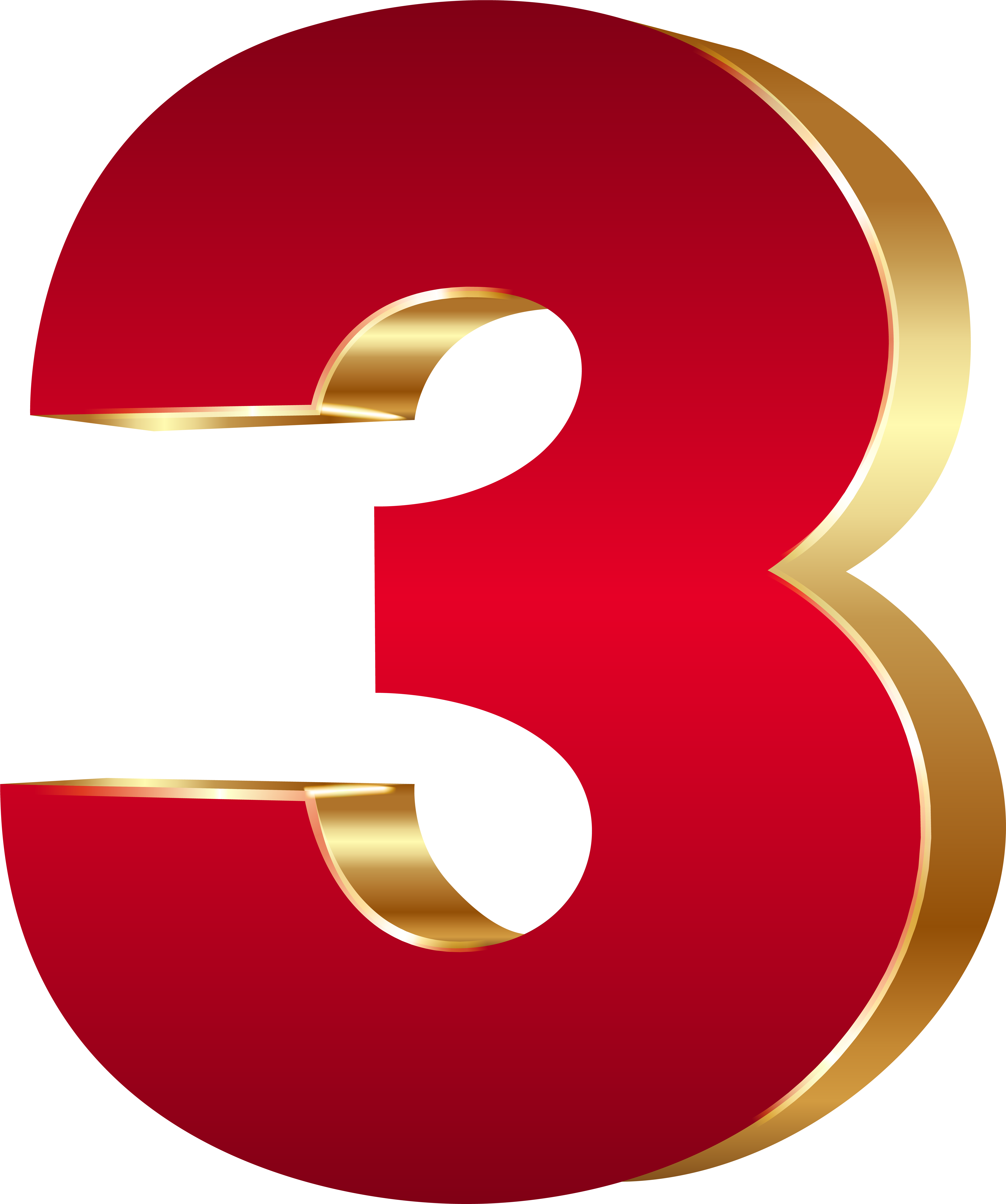 3d Number Three Red Gold Png Clip Art Image Transparent Png (6687x8000), Png Download