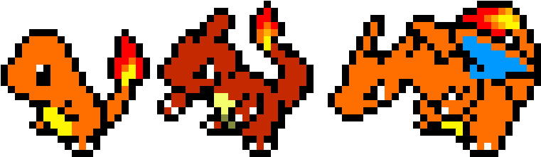 Charmander Line - Charmander Evolution Pixel Art Clipart (890x370), Png Download