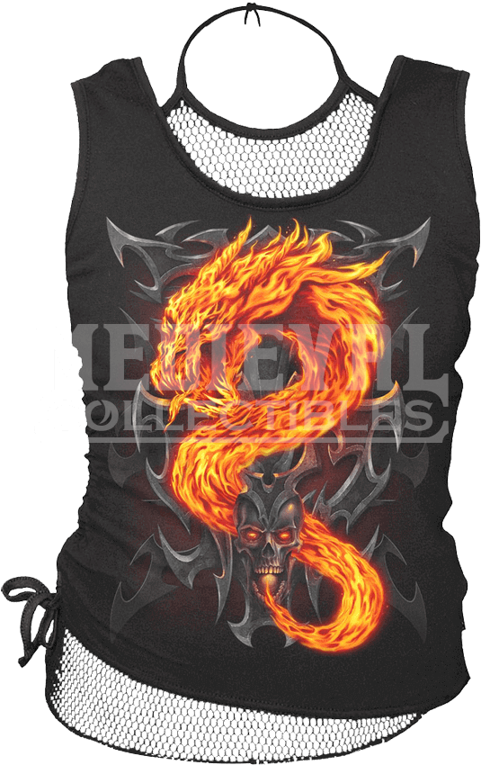 Layered Fire Dragon Mesh Sleeveless Top - Fire Dragon T Shirts Clipart (850x850), Png Download
