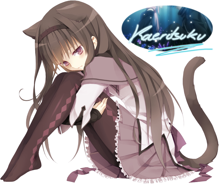 111893 Akemi Homura - Anime Cute Cat Girl Clipart (876x738), Png Download