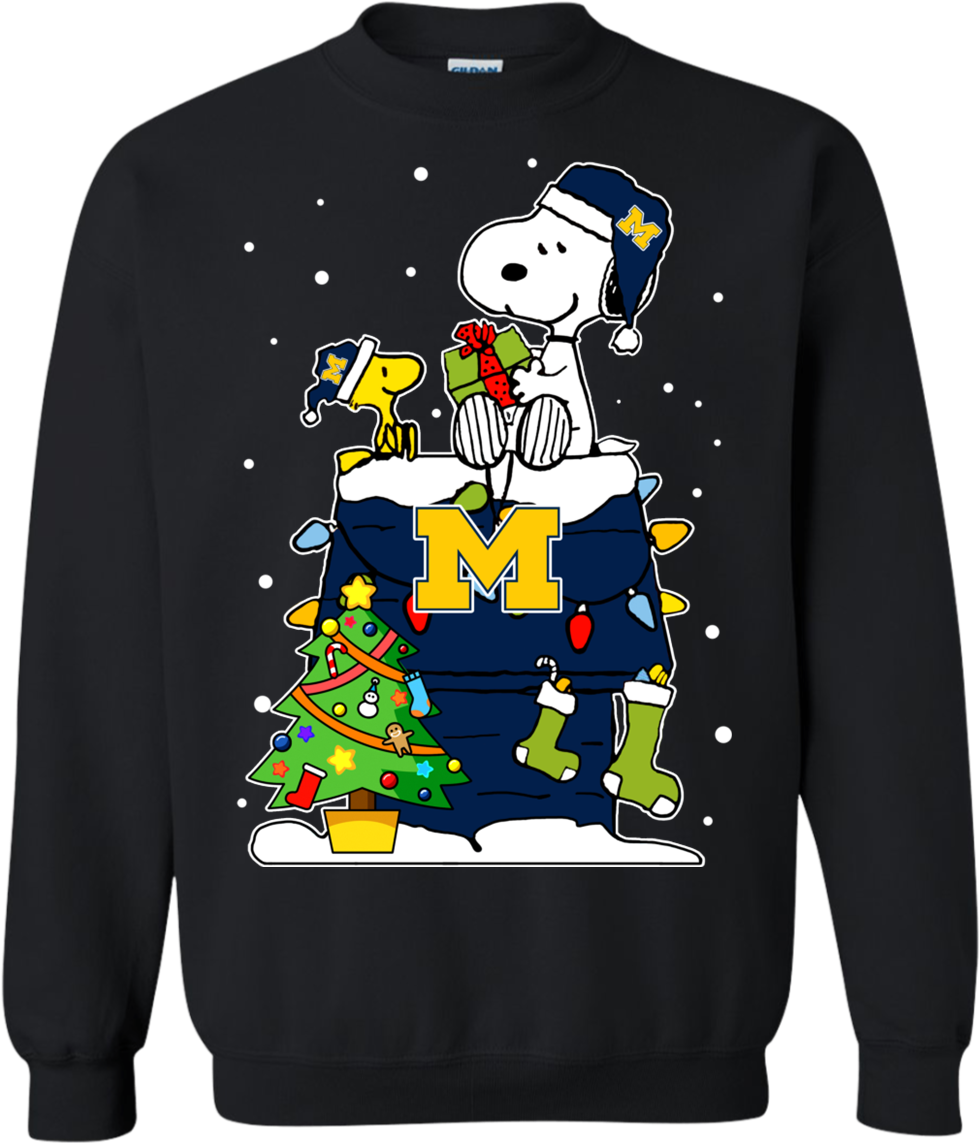 Michigan Wolverines Ugly Christmas Sweaters Snoopy - Rick And Morty Pullover Clipart (1155x1155), Png Download