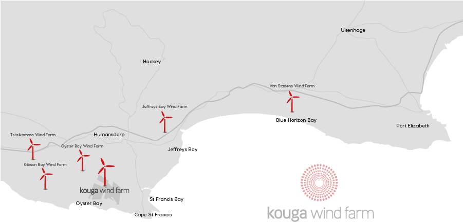 Kouga Wind Farm Is A Renewable Energy Project Which - Map Wind Farms In South Africa Clipart (900x440), Png Download