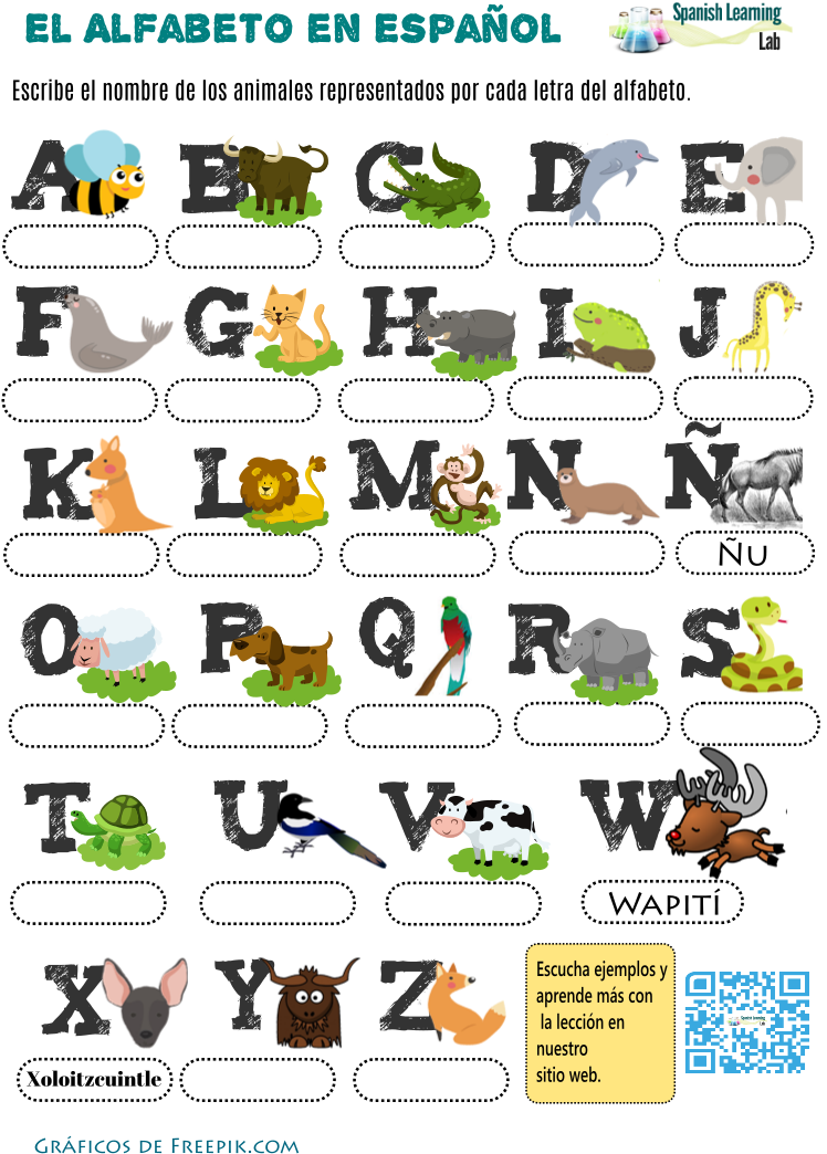 Alphabet In Spanish With Animals Animales En Espanol Hoja De Trabajo Clipart Large Size Png Image Pikpng