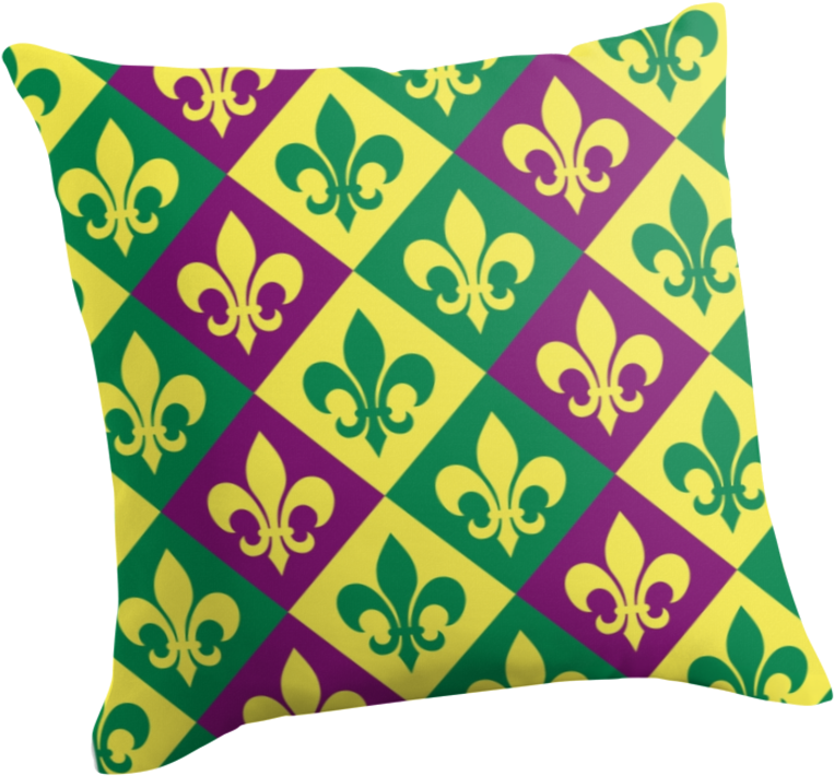 Mardi Gras Throw Pillow Fleur De Lis Mardi Gras Throw - Cushion Clipart (875x875), Png Download