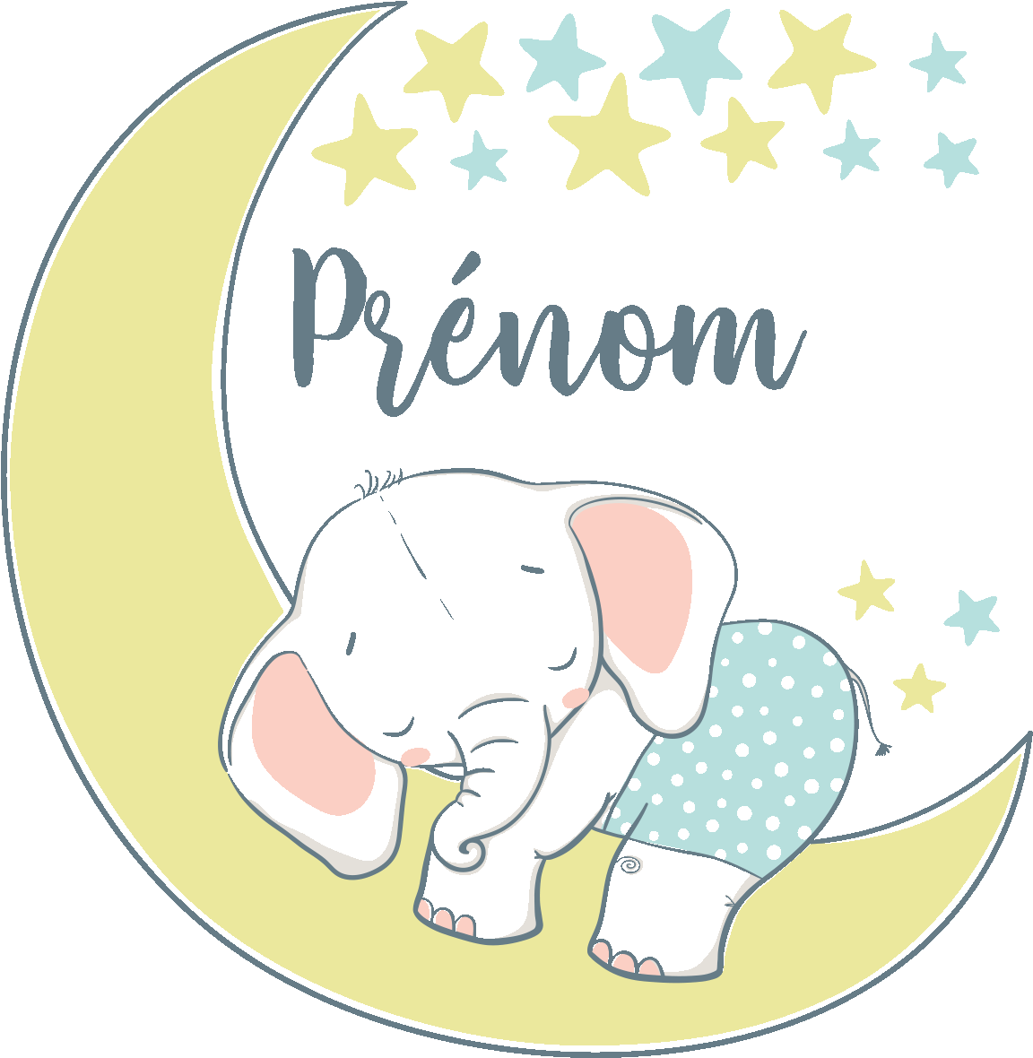 Sticker Prenom Personnalisable Elephanteau Sur La Lune - Illustration Clipart (1200x1200), Png Download