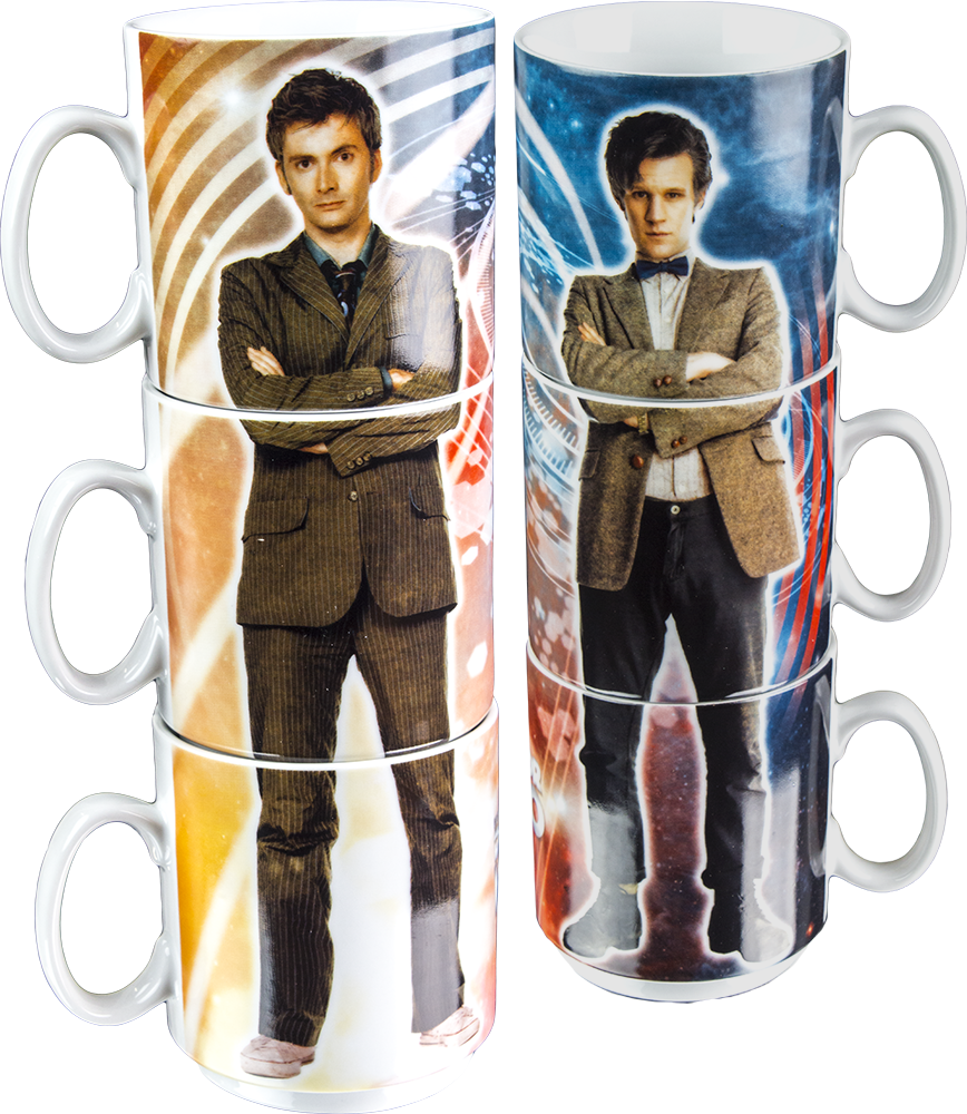 10th & 11th Doctor Stacked Mugs - Dr Who Stacking Mugs Clipart (868x1000), Png Download