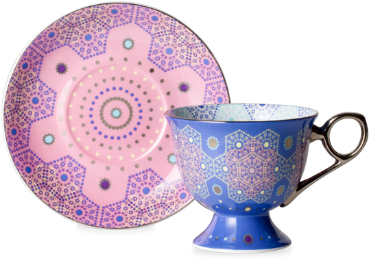 Moroccan Tealeidoscope Iced Blue Cup & Saucer Tall - Ceramic Clipart (555x555), Png Download
