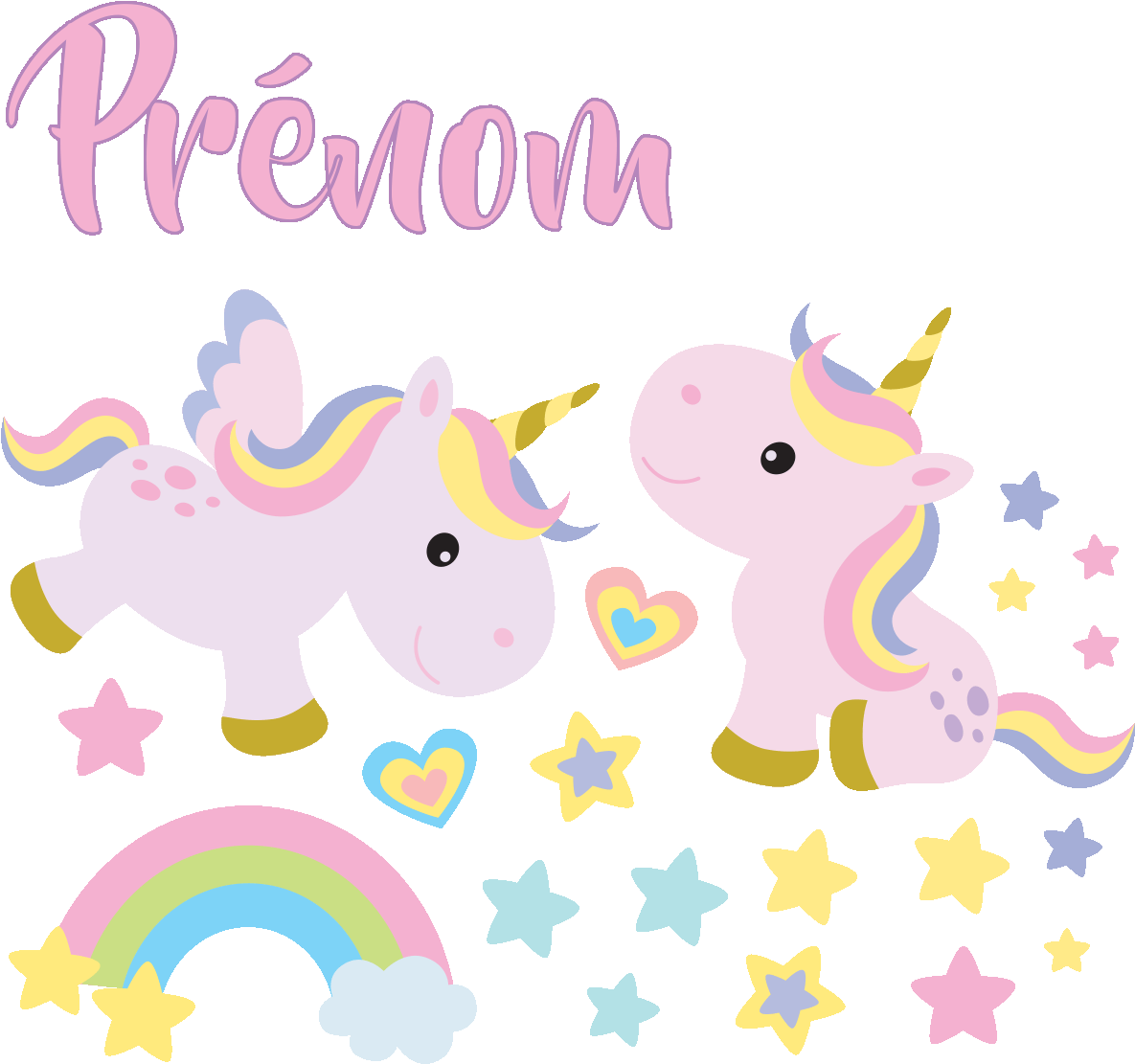 Sticker Prenom Personnalisable Licornes Bebe Et Les - Stickers Etoile Clipart (1200x1200), Png Download