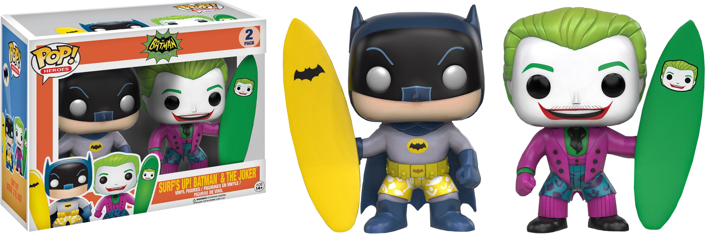 Surfs Up Batman & Joker Pop Vinyl Figure 2-pack - Batman And Joker Funko Pop Clipart (2271x755), Png Download