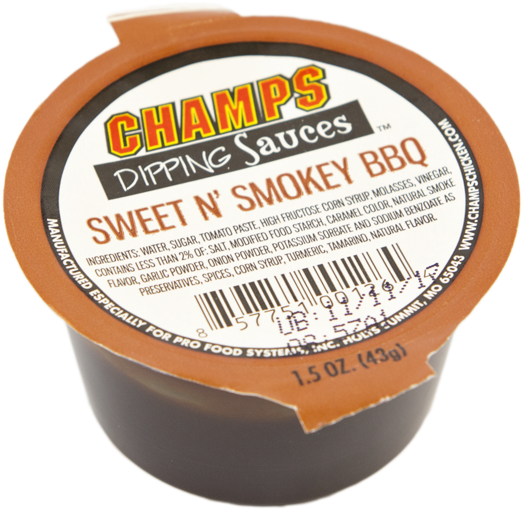 Champs Sweet N' Smokey Bbq Sauce - Bbq Sauce Dip Cup Clipart (1119x1119), Png Download