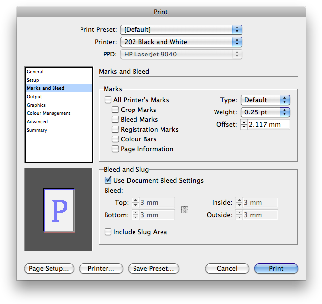 In The Print Option You Can Add Your Printer Marks - Marks And Bleed Section Of The Print Dialog Box Clipart (669x638), Png Download