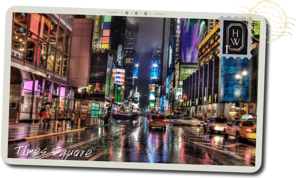 A Postcard Of Times Square In New York City - New York Wallpaper Hd Widescreen Clipart (1119x630), Png Download