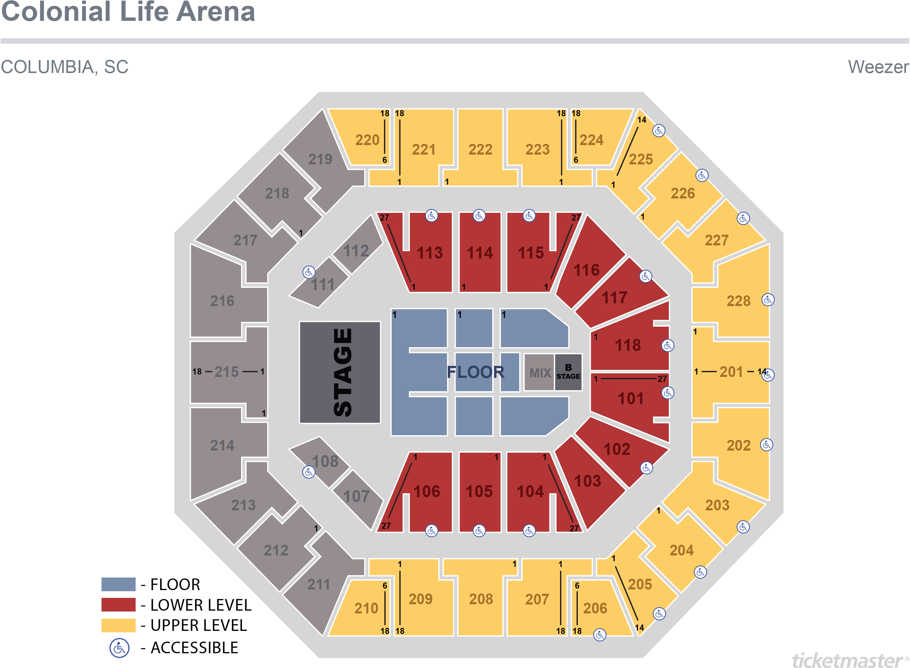 Weezer & Pixies - Colonial Life Arena Seating Chart With Seat Numbers Clipart (3177x2222), Png Download