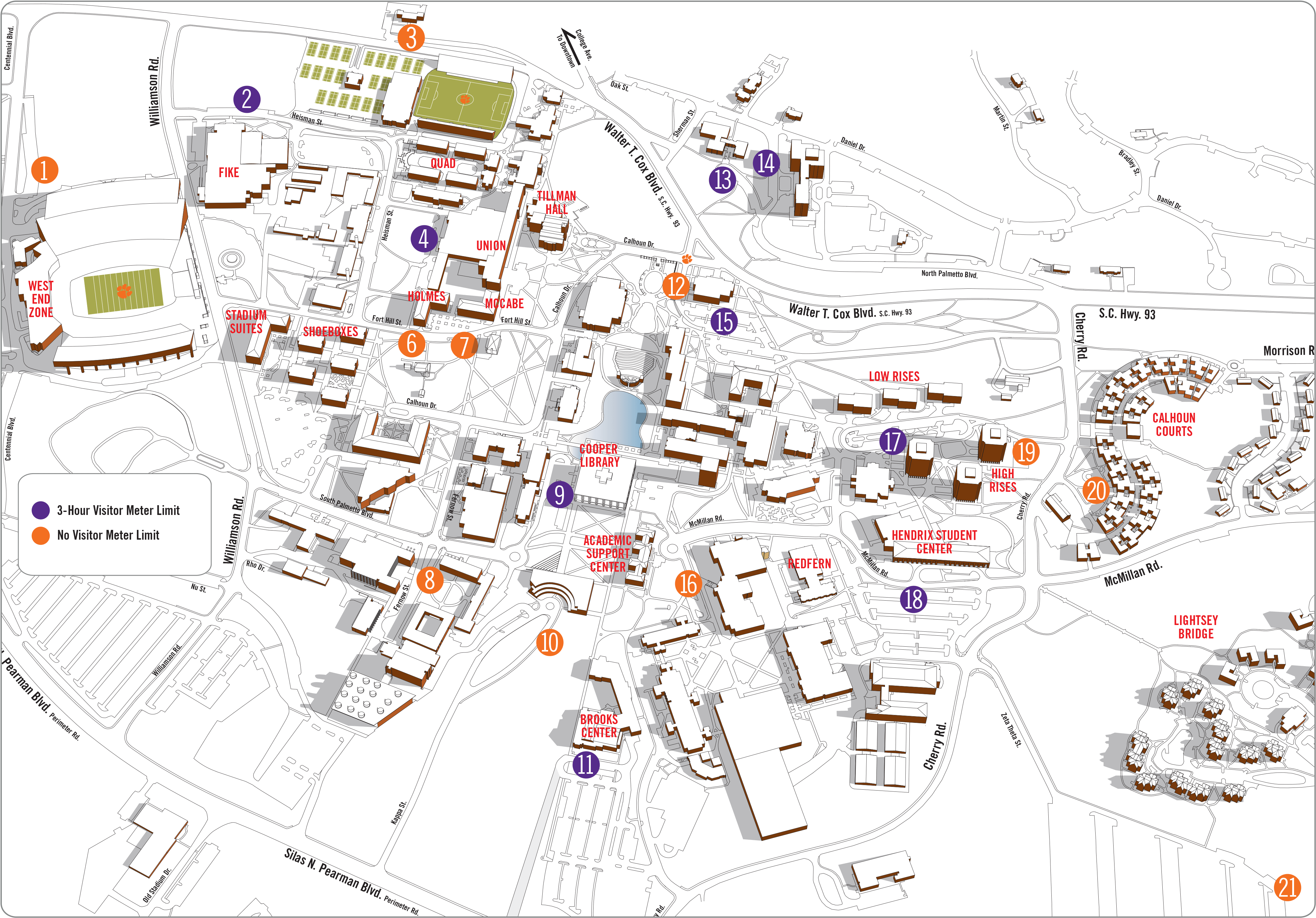 Meter Map Visitor - Map Of Clemson University Clipart (4368x3054), Png Download