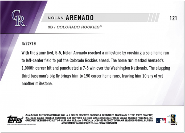 2019 Topps Now 121 Nolan Arenado Colorado Rockies [4 - Colorado Rockies Clipart (700x700), Png Download