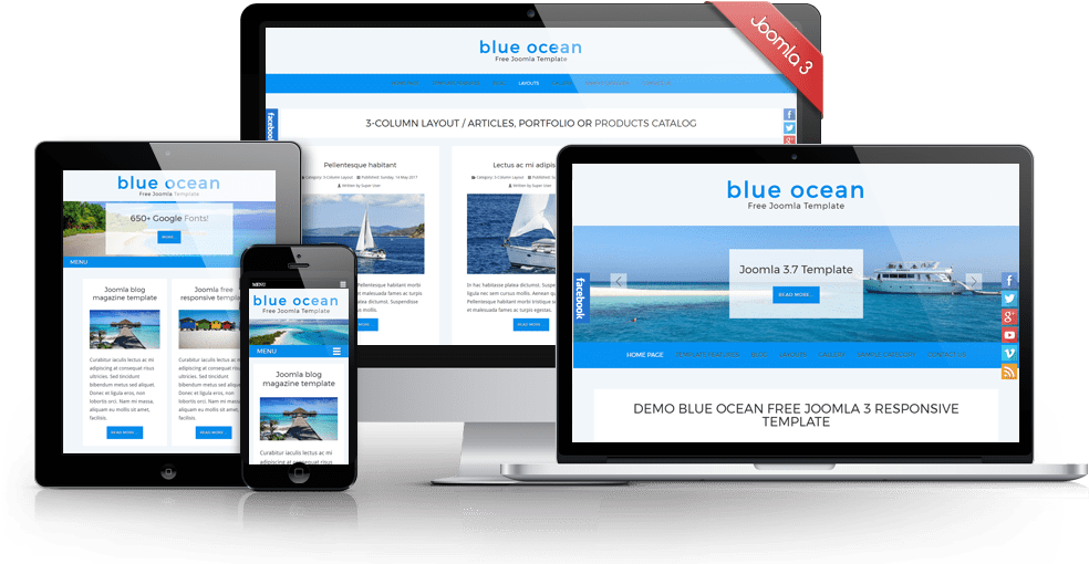Blue Ocean Free Joomla - Template Joomla 3.8 Free Clipart (984x510), Png Download