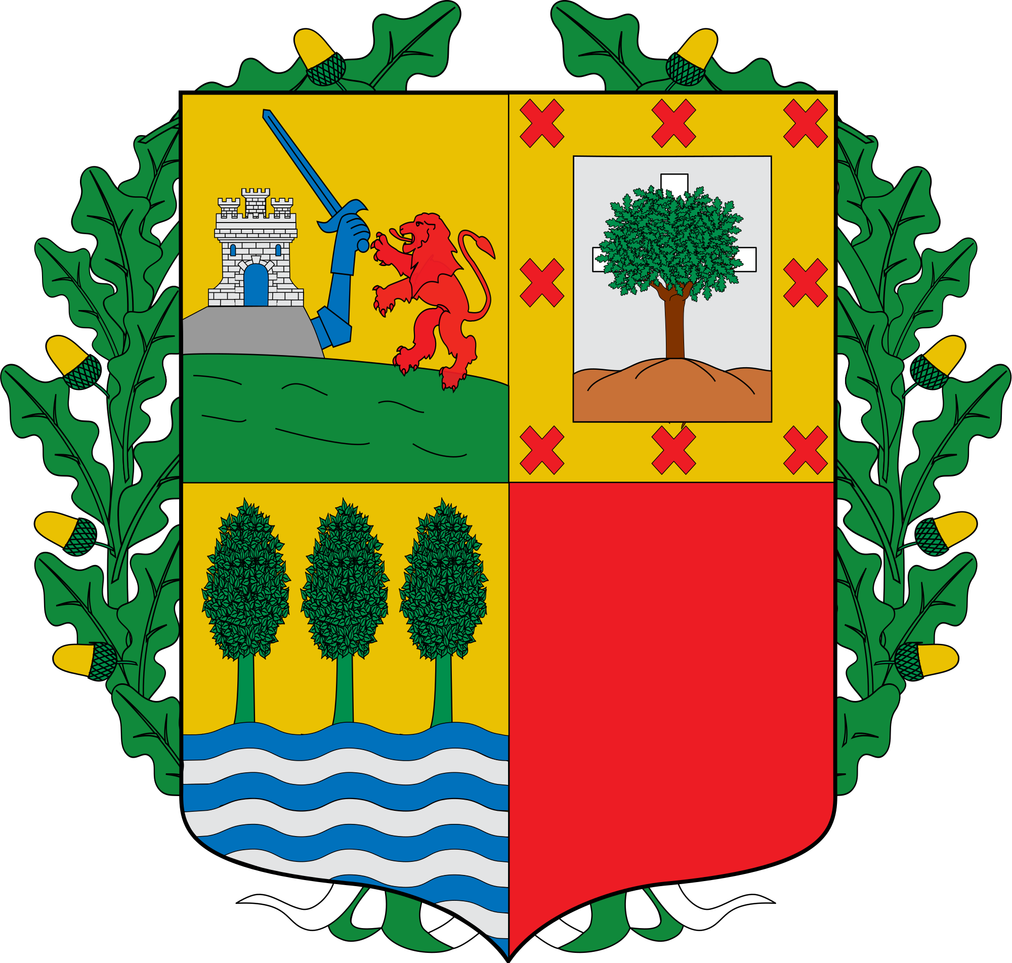 The Oak Leaves And Acorns Around The Coat Of Arms Of - Basque Coat Of Arms Clipart (2000x1904), Png Download