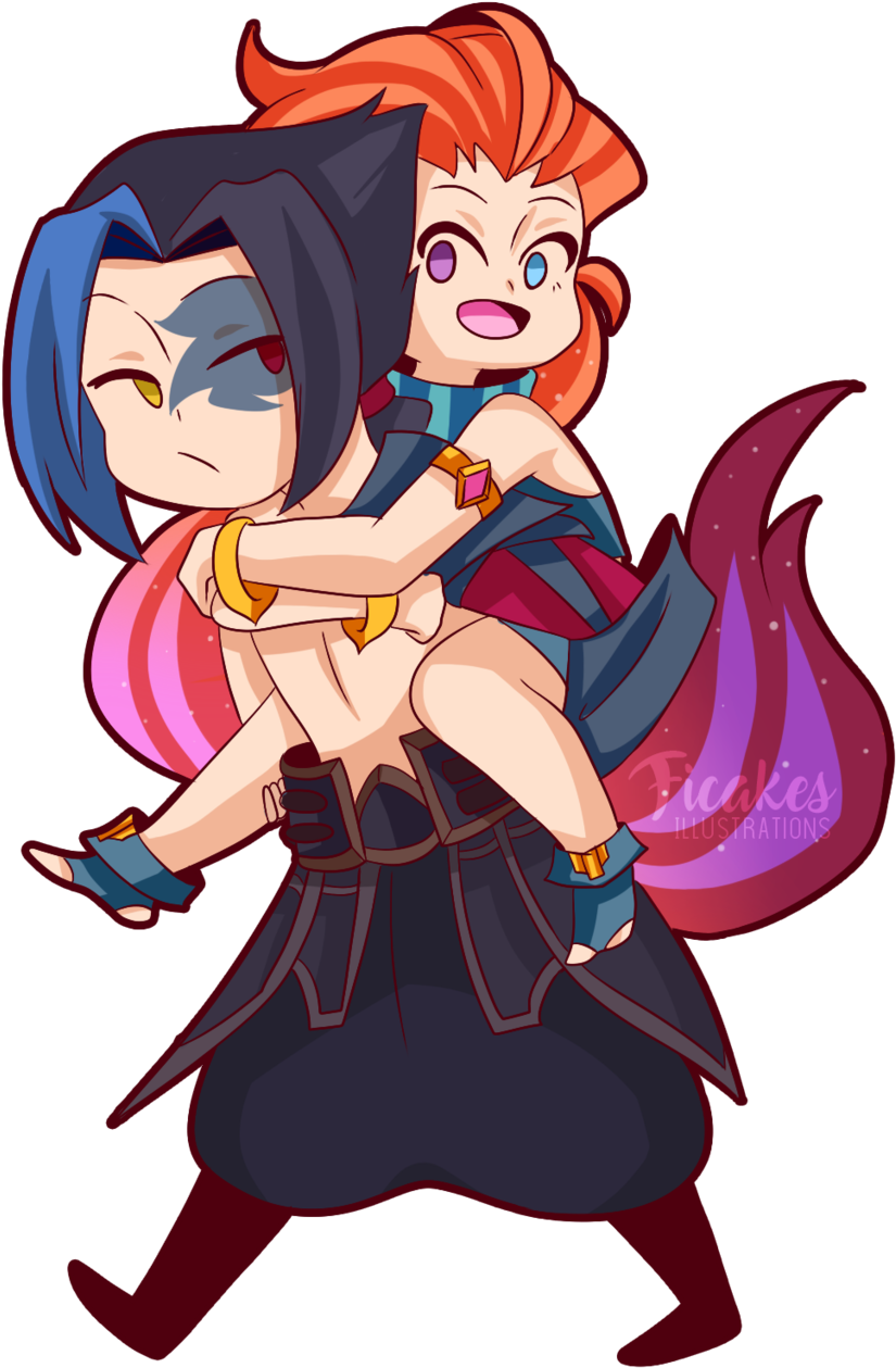 League Of Legends,лига - Zoe Y Kayn Chibi Clipart (1280x1280), Png Download