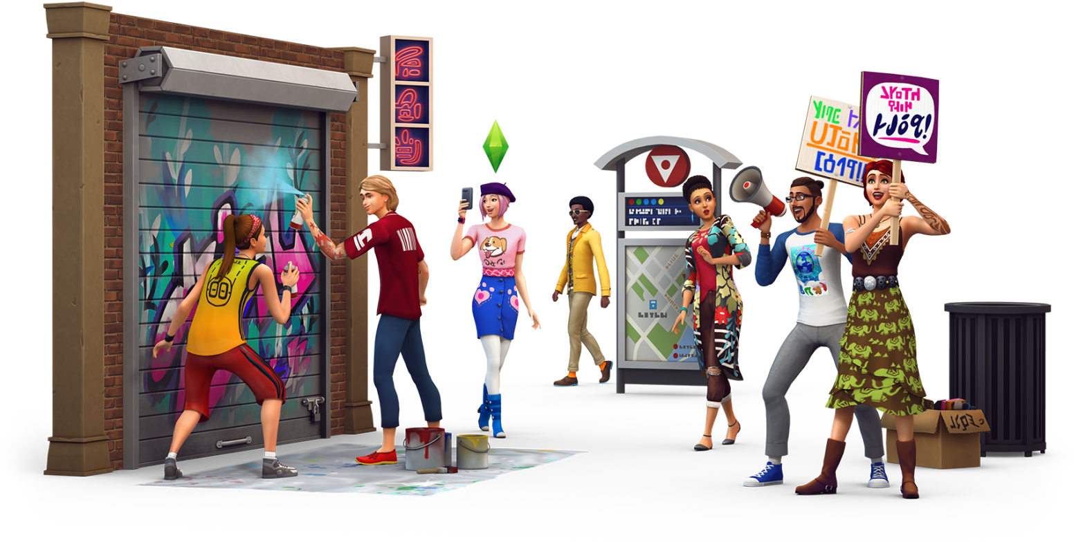 And We Will Have The Protestors Again - Sims 4 City Living Features Clipart (1600x914), Png Download