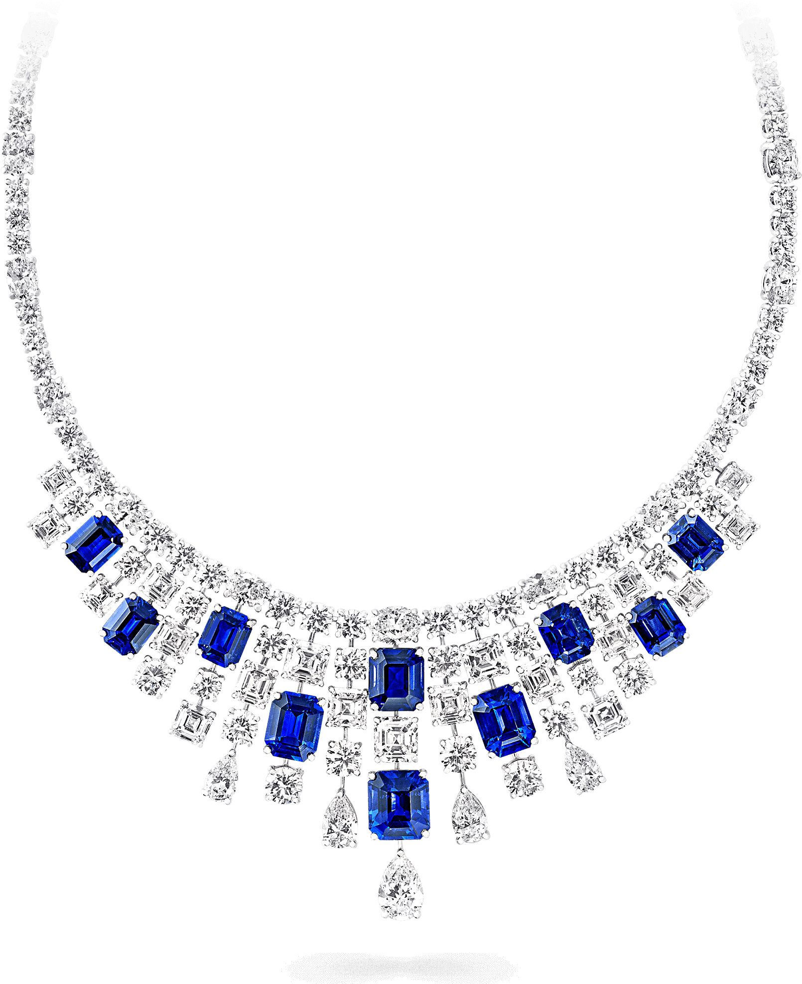A Graff Sapphire And Diamond Fringe Necklace - Sapphire Necklace Png Clipart (2000x2000), Png Download