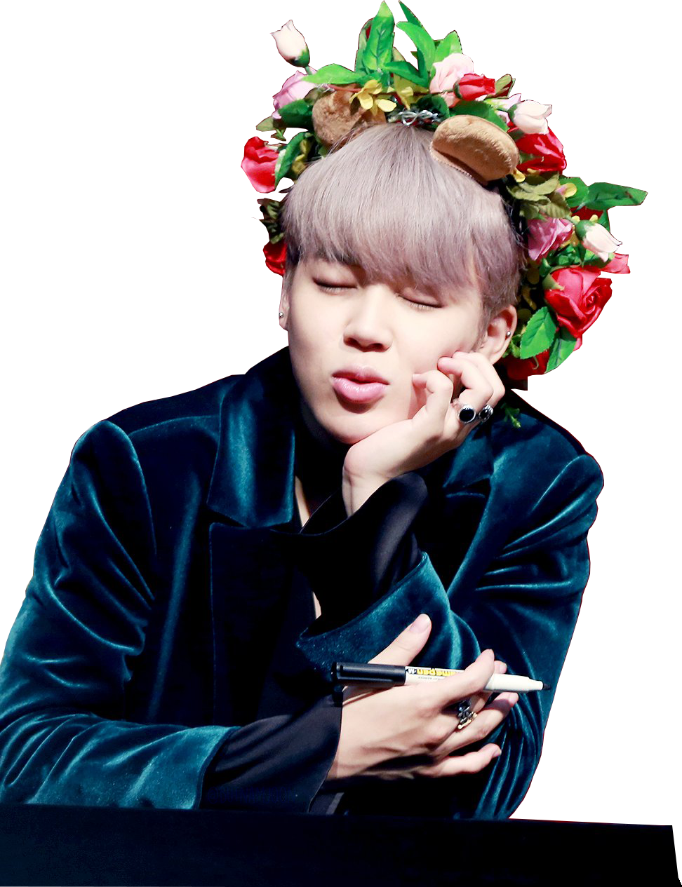 Cute Kpop Jimin Park Korean Green Flowers Png Bst Bts Clipart (972x1265), Png Download