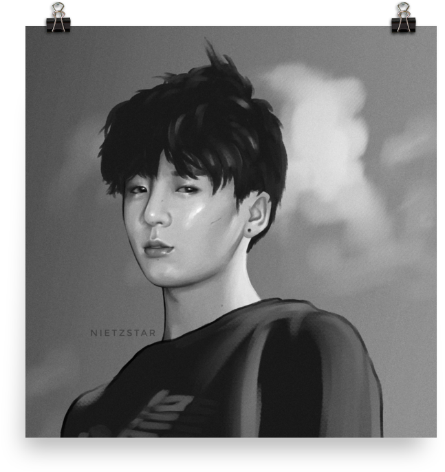 Bts Jungkook 2018 Art Print - Monochrome Clipart (1000x1000), Png Download