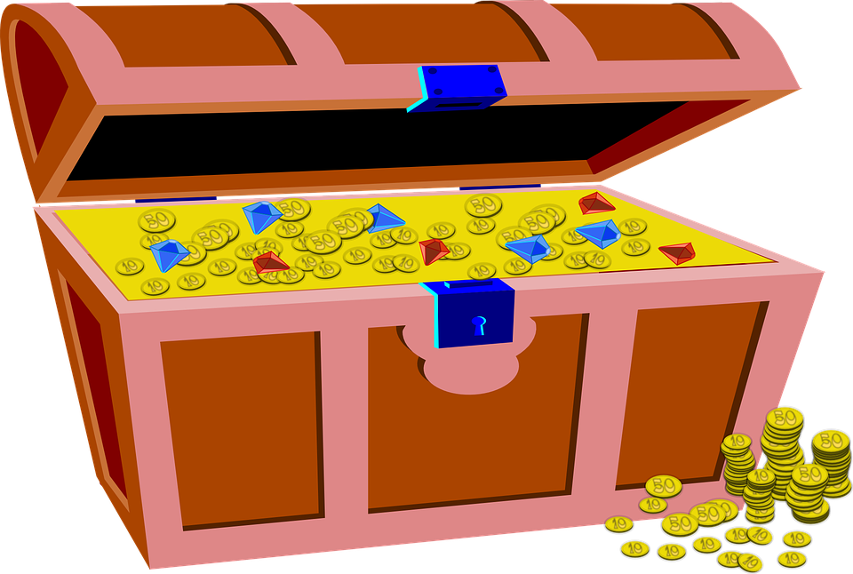 Treasure, Box, Gold, Coins, Pirate, Jewels, Fortune - Treasure Chest Clip Art - Png Download (960x646), Png Download