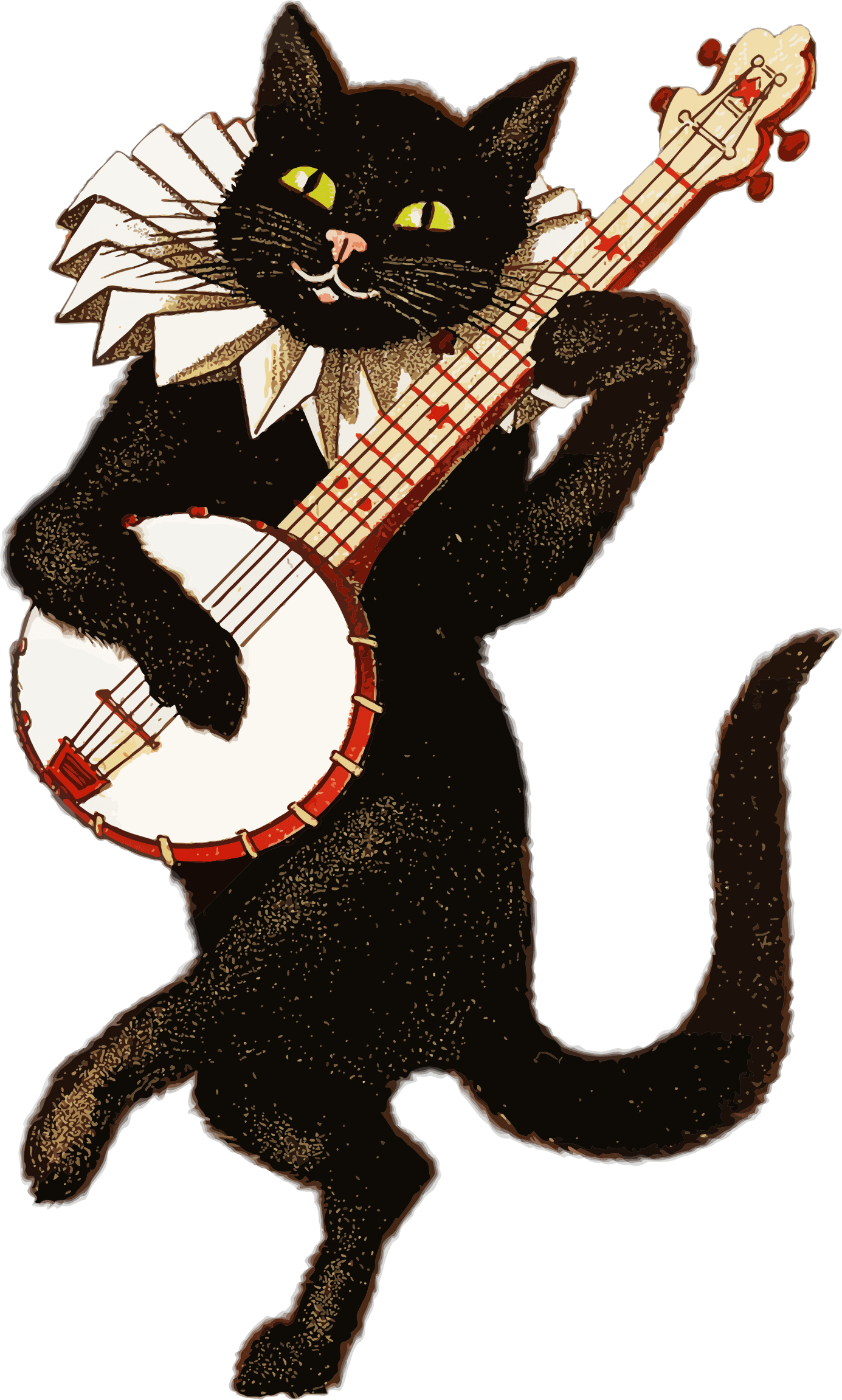 Vintage Cat Playing Banjo - Cat Playing Banjo Clipart (1385x2303), Png Download