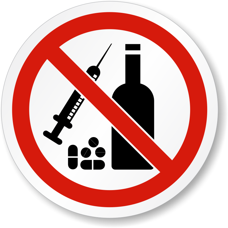 No Drugs Or Alcohol Iso Prohibition Symbol Label - No Alcohol Or Drugs Clipart (800x800), Png Download