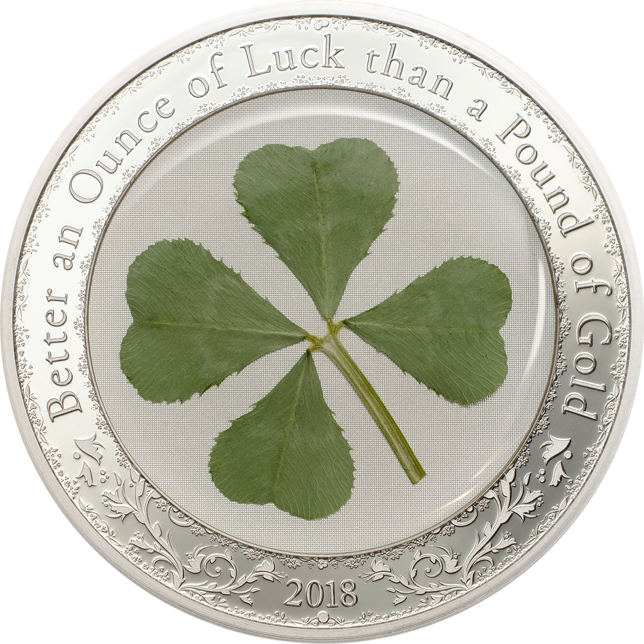 Four Leaf Clover Ounce Of Luck 2018 1 Oz Silver Coin Clipart (1280x1280), Png Download