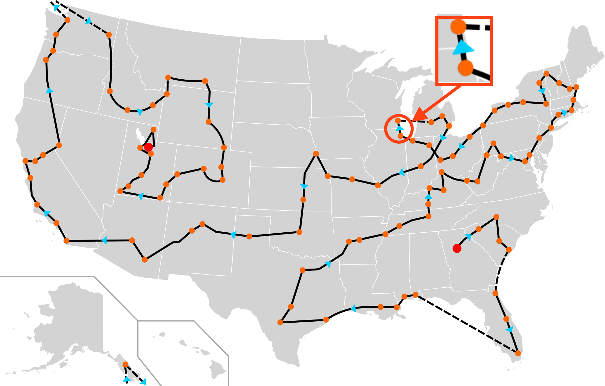 2002 Winter Olympics Torch Relay Route Between Chicago - New York Highlighted On Map Clipart (2000x1237), Png Download