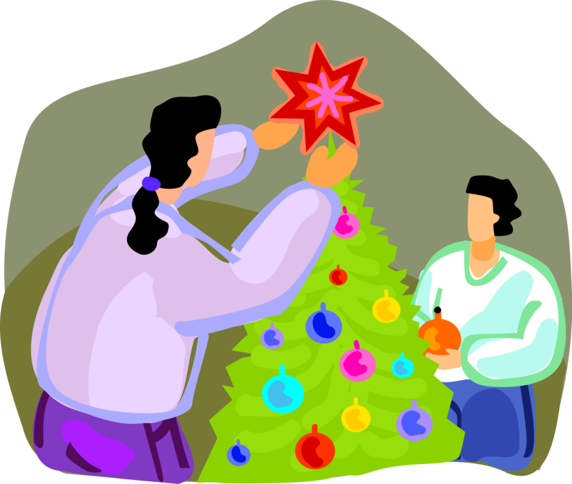 Vector Illustration Of Decorating Christmas Tree With - Illustration Clipart (828x700), Png Download
