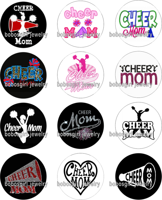 Cheer Mom Glass Button Fit Snap Jewelry - Emblem Clipart - Large Size