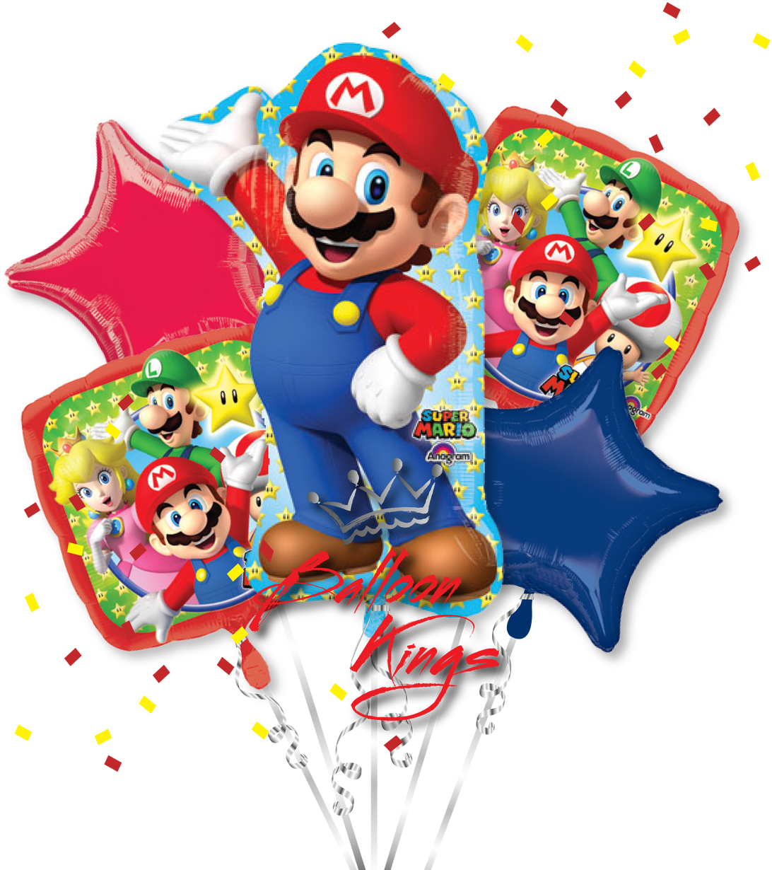 Super Mario Bros Bouquet - Mario 6th Birthday Party Clipart (1280x1280), Png Download