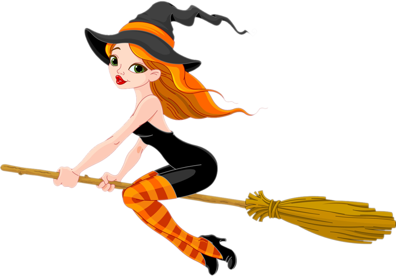 Halloween Clipart Gothic - Witch Flying With A Broom - Png Download (800x731), Png Download