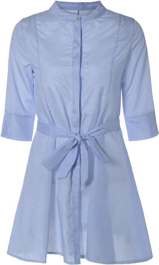 Stylish Stand Neck Half Sleeve Blue Stripe Women's - Overcoat Clipart (700x931), Png Download