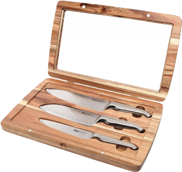Furi Pro 3 Piece Acacia Knife Set Gift Boxed , Png - Furi Pro Acacia 3pc Knife Set Japanese Stainless Steel Clipart (639x605), Png Download