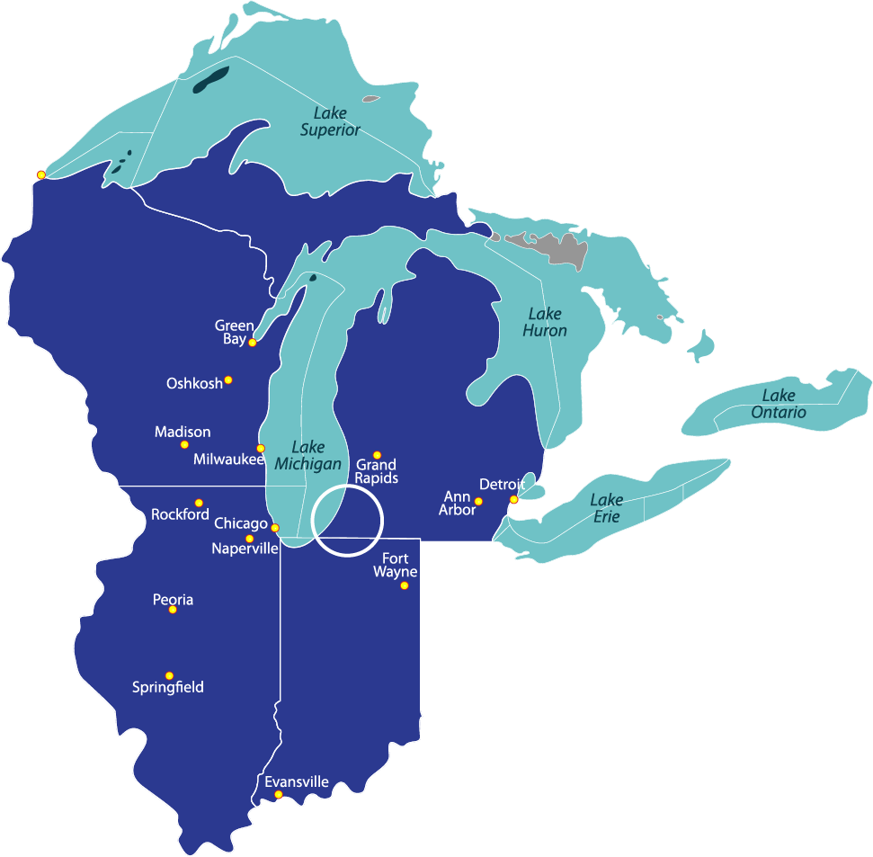 Southwest Michigan Has A Population Of Around 281,000 - Great Lakes Map Vector Clipart (971x953), Png Download