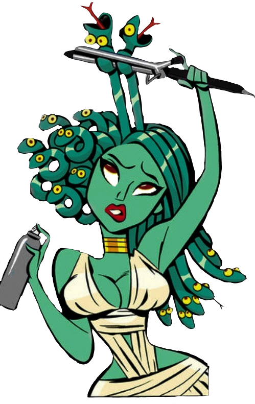 Medusa Cartoon - Medusa Straightening Her Hair Clipart (499x791), Png Download