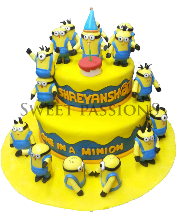 2 Tier Minion Party Time Cake - Minions Cake 2 Tier Clipart (595x702), Png Download