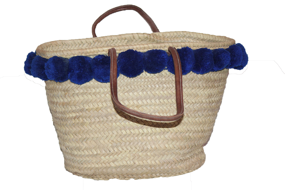 Moroccan Wicker Basket With Blue Pompons - Tote Bag Clipart (1200x800), Png Download