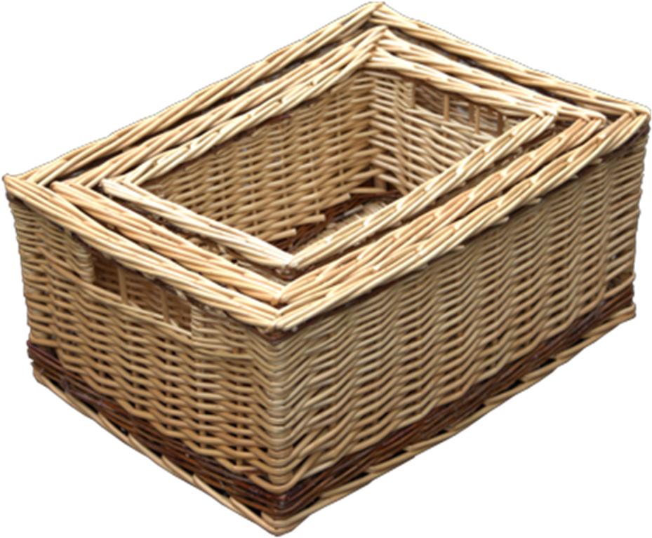 Set Of 3 Buff Storage Wicker Baskets With Rustic Stripe - Wicker Clipart (1000x824), Png Download