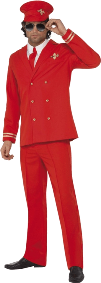 Adult High Flyer Red Pilot Costume - Air Hostess Dress Up Nz Clipart (600x951), Png Download